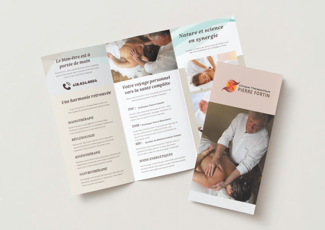 Création de la brocure de Pierre Fortin massotjhérapeute à Quebec par Osez Percer Création de la brocure de Pierre Fortin massotjhérapeute à Quebec par Osez Percer