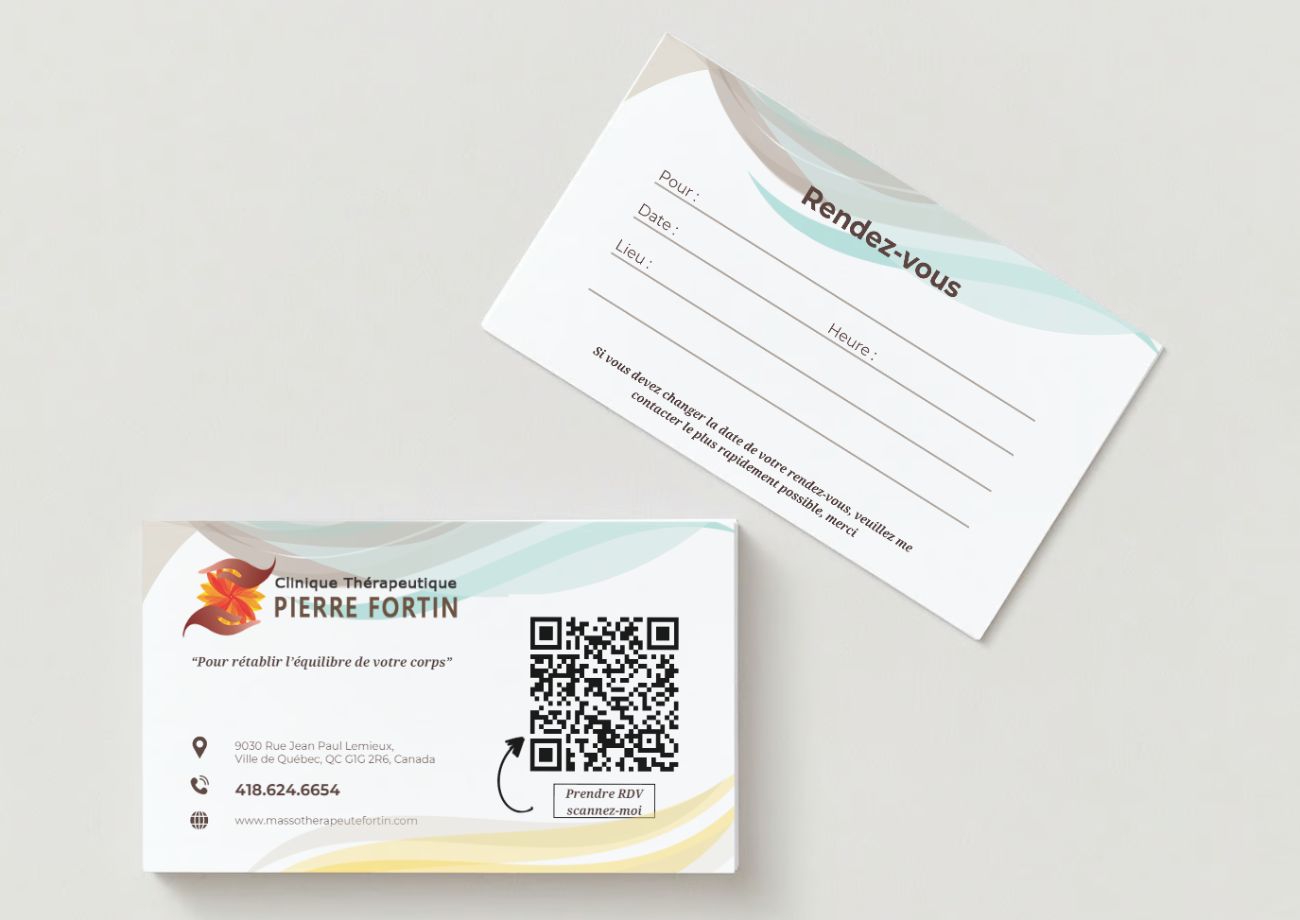 Création de la carte de visite de Pierre Fortin massotjhérapeute à Quebec par Osez Percer Création de la carte de visite de Pierre Fortin massotjhérapeute à Quebec par Osez Percer