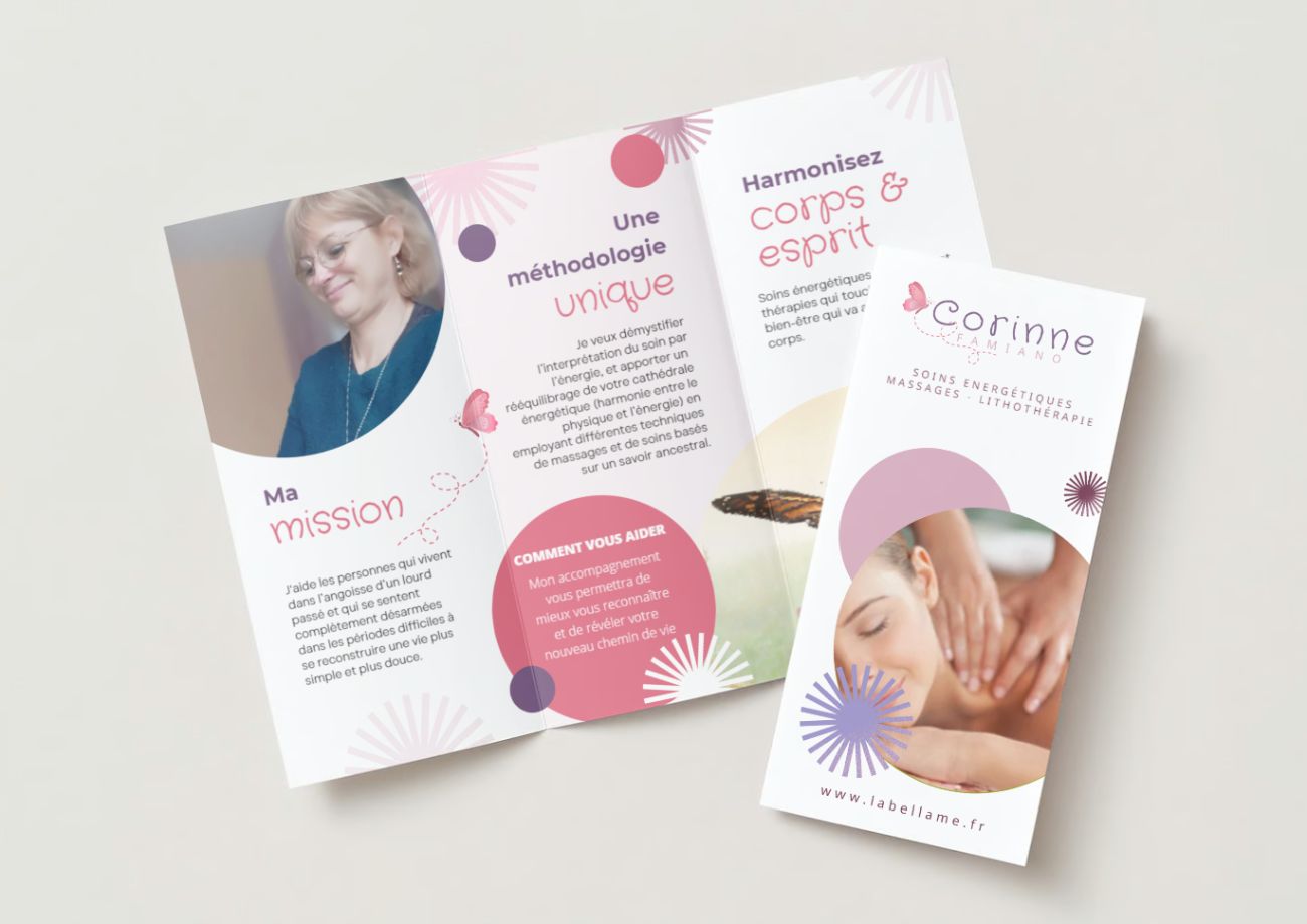 Réalisation de la brochure de Corinne Famiano Labellamepar Osez Percer
