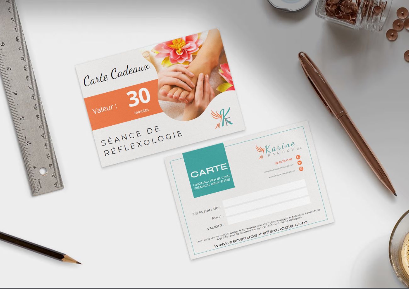 création des cartes cadeaux de Karine Faroux - sensitude reflexologue à Oloron sainte marie