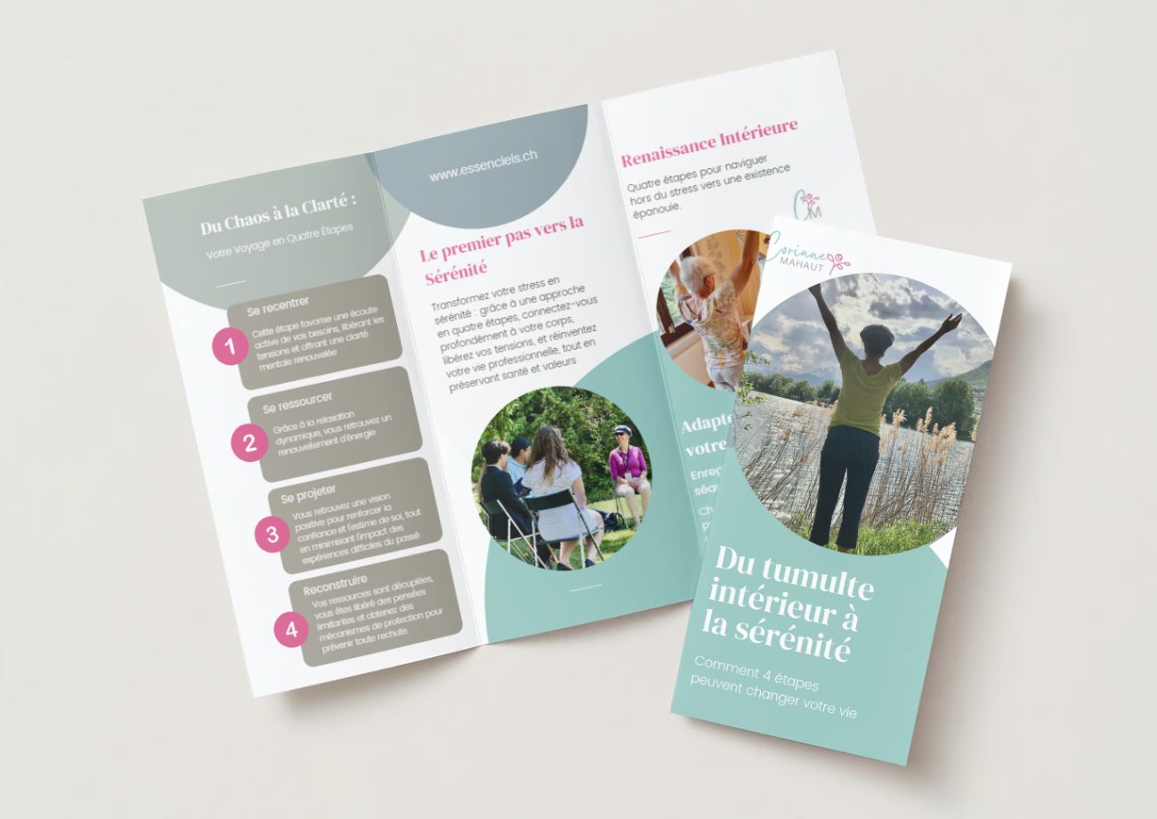 réalisation de brochure pour Corinne Mahaut sophrologue par Osez Percer