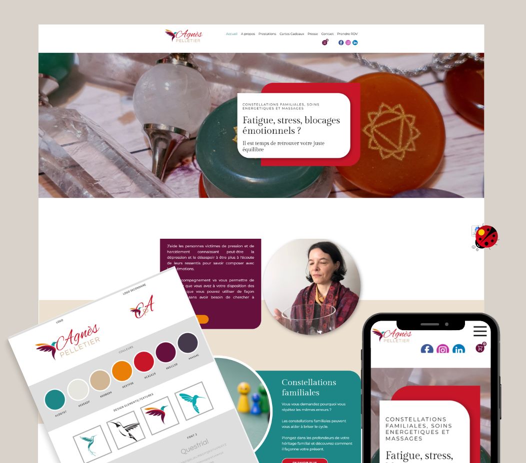 Osez Percer a accompagné Agnès Pelletier, praticienne en soins énergétiques, constellations familiales et massages, dans la création d'une identité de marque forte et d'un site WordPress